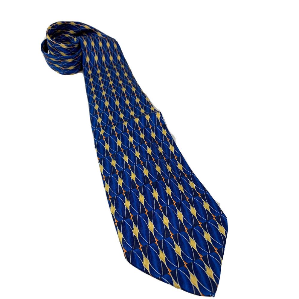 Jos. A  Bank Men's‎ Blue Yellow Pattern Silk 58" Necktie Tie Made in Italy